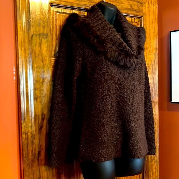 Chocolate Real Fur Trim Sweater - Picture 2 of 6